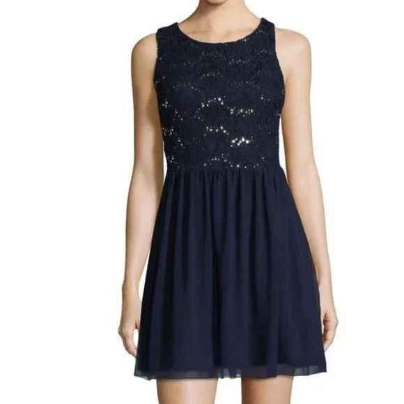 Speechless | Dresses | Speechless Party Dress Cut Out Sleeveless Flare  Tulle Sequins Size Junior 5 Blue | Poshmark